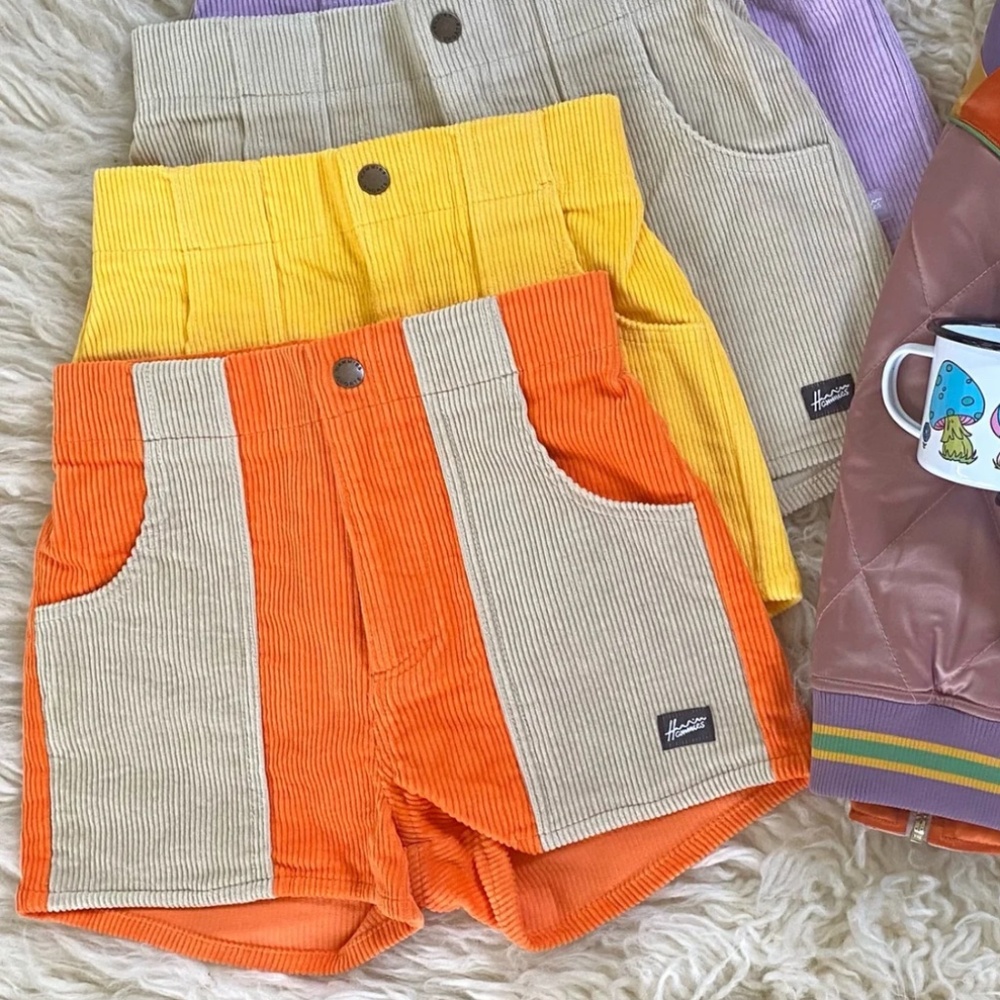 Hammies High-Waist Colorblock Corduroy Shorts - Orange/Cream